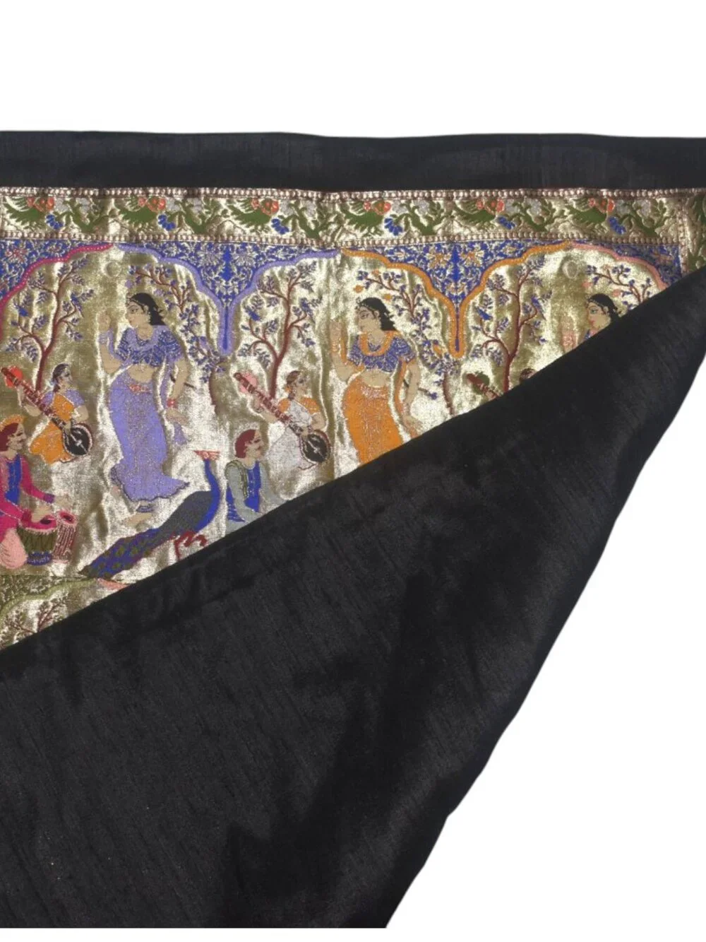 Indian Metallic Brocade Wall Hanging Tapestry Women Musicians Peacocks
